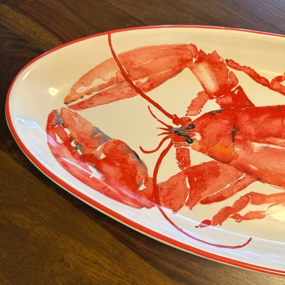 Lisa Audit Beach House Kitchen Lobster Tray Red White Ceramic 19" x 9" NEW! - Picture 2 of 4